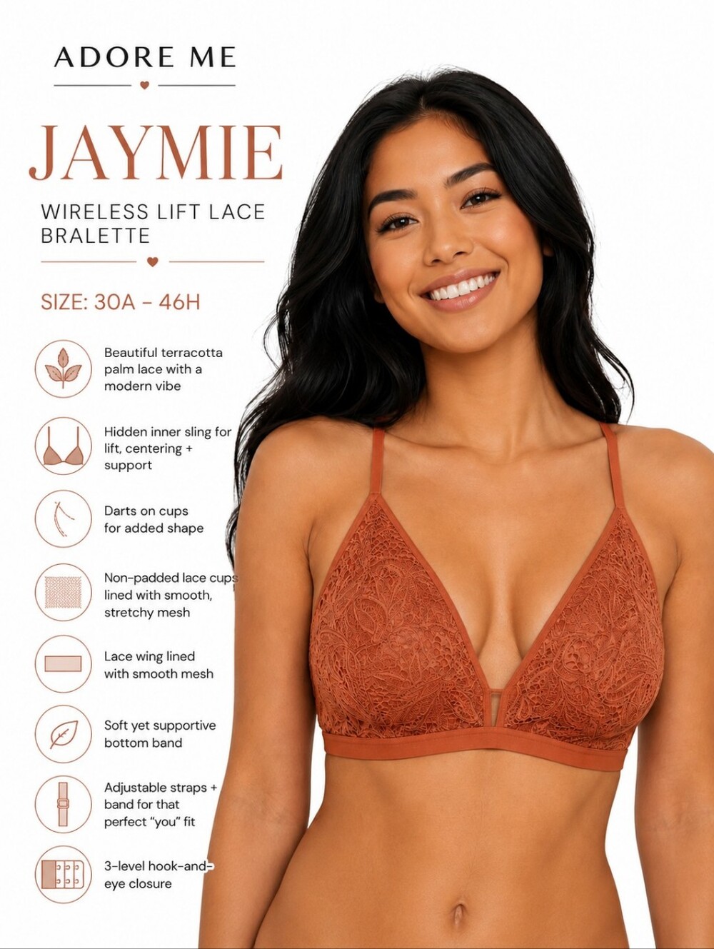 Lively Women's Palm Lace Busty Bralette in Terracotta Size 3 - Picture 2 of 12